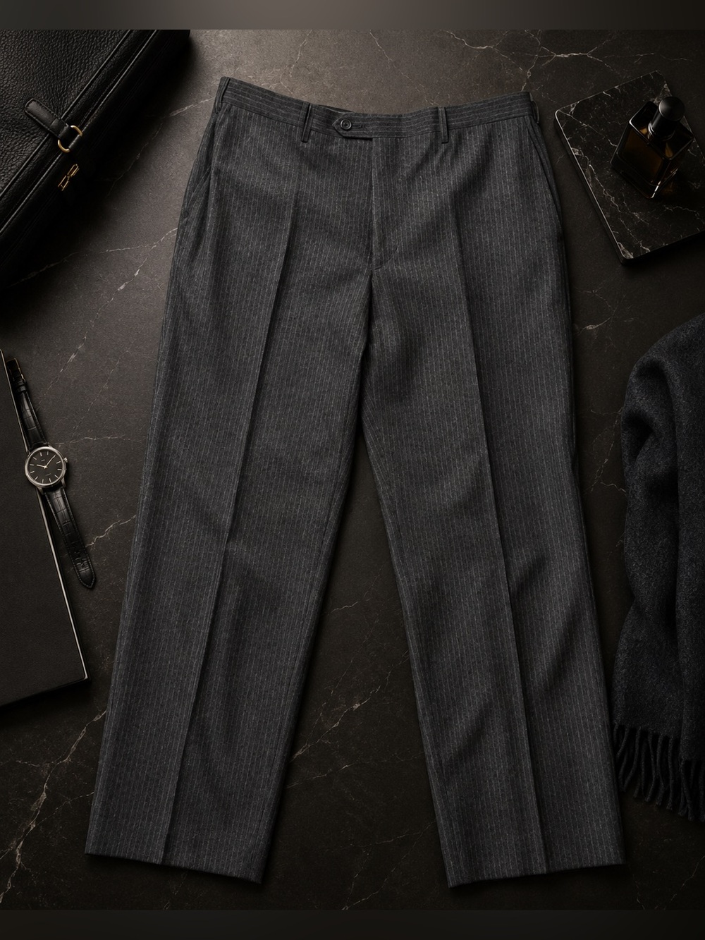 Luciano Barbera Italy 100% Wool Gray Pinstripe Dress Pants 38 Luxury Mens
